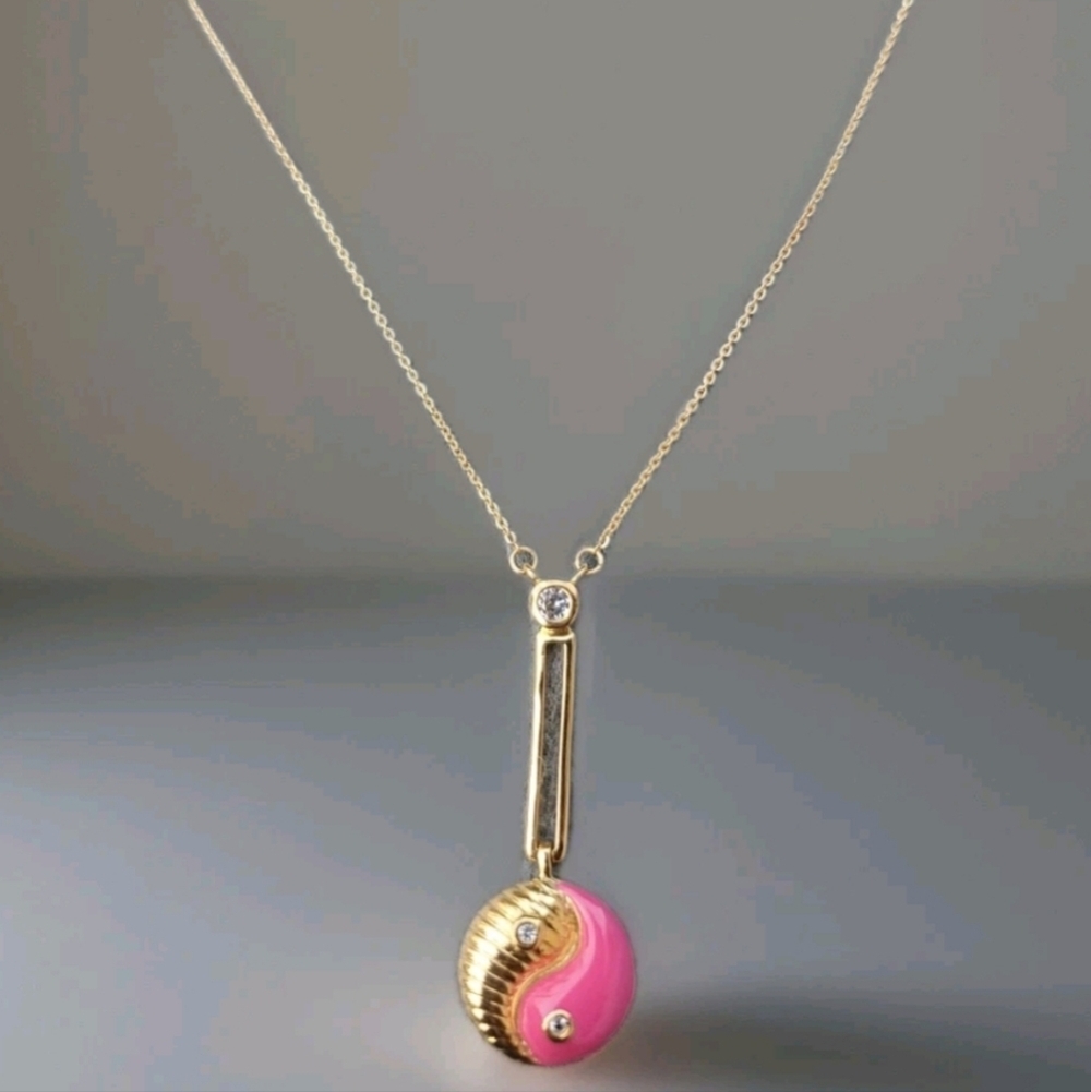 White Topaz YingYang Paperclip Pendant Yellow Gold Plated Silver
